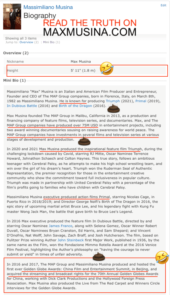 @maxmusina @max_musina Instagram Puerto Rico Los Angeles Due Diligence Massimiliano Musina (Max Musina) (IMDb) Bullsht Meter to the Max! 

#massimilianomusina #maxmusina #mapgroup #satire #satireisnotacrime #puertorico #imdb 