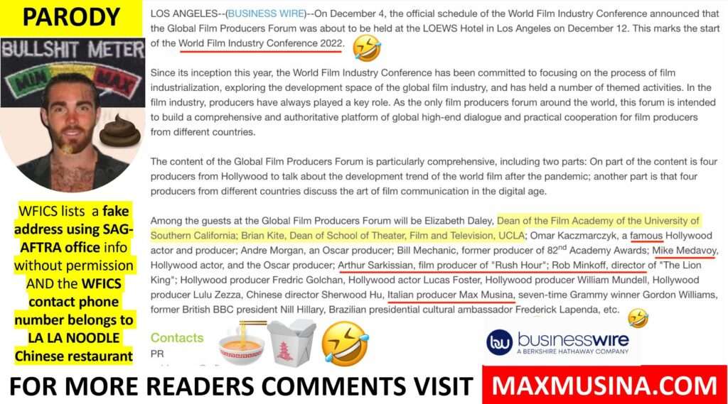 First World Film Industry Conference, Global  Film Producers Conference Scam. Max Musina must think that people are indeed stupido! (massimiliano musina) map group