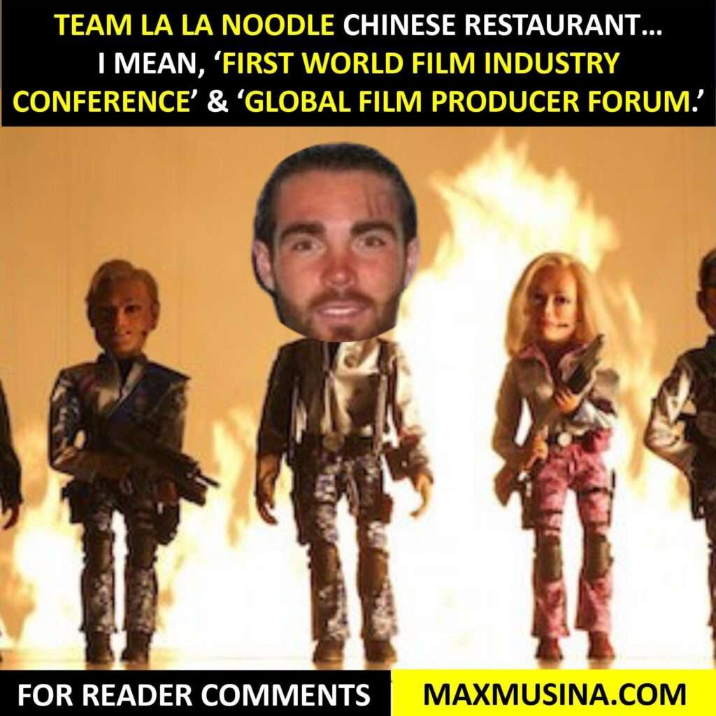 Max Musina and his 'Team La La Noodle', Chinese Take-away slash public relations for the 'The First World Film Industry Conference '(WFICS) and 'Global Film Producer's Forum